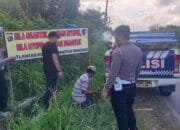 Sat Lantas Polres Kuansing Pasang Spanduk Himbauan di Lokasi Rawan Lakalantas