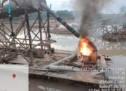 Polsek Kuantan Hilir Tindak Tegas Aktivitas PETI di Wilayahnya, Tiga Rakit Dompeng Dimusnahkan