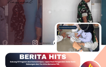 Dukung 15 Program Aksi Kemenimipas, Lapas Pasir Pengaraian Gelar Razia Gabungan dan Tes Urine Bersama TNI